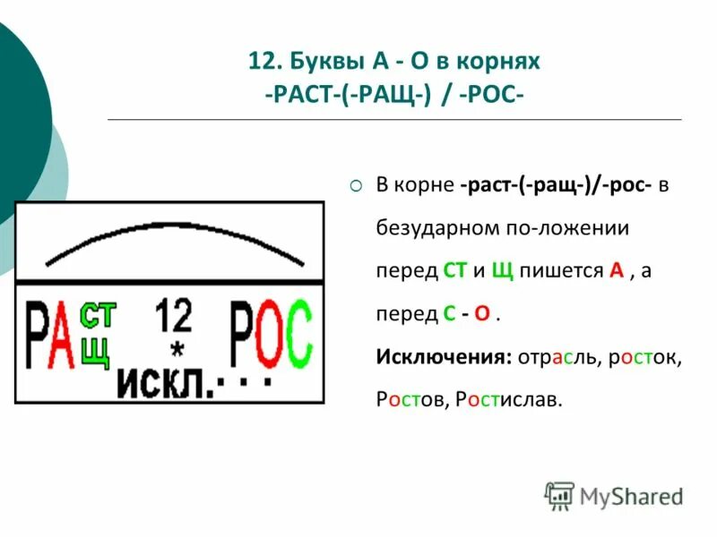 Предложение с корнем раст ращ