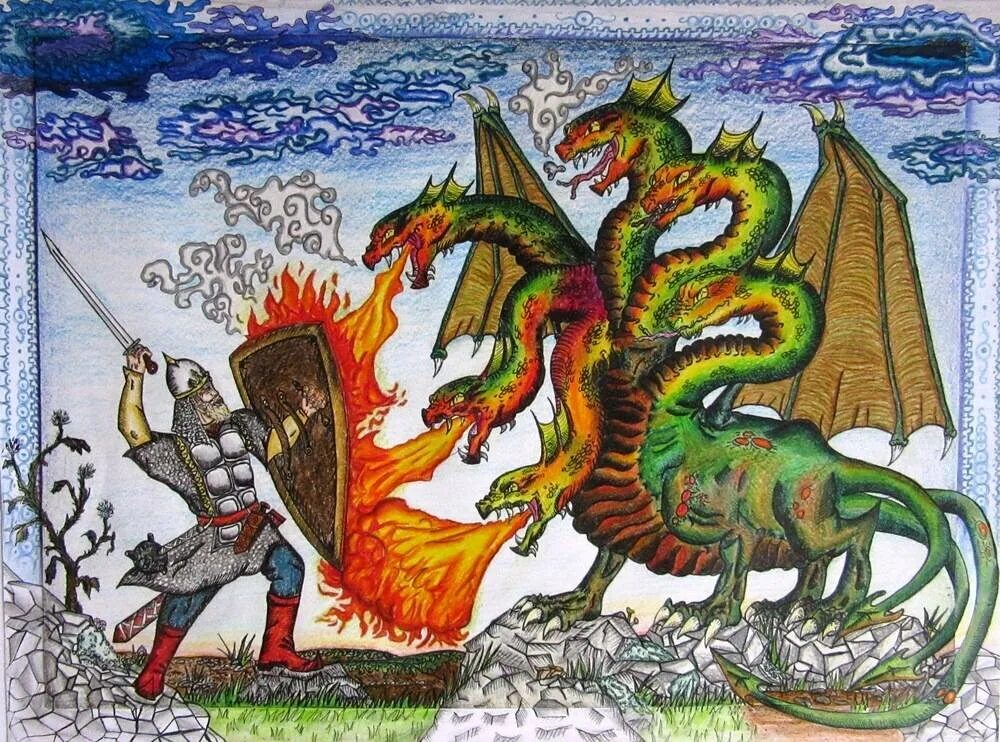 Змей главный герой. Богатырь сражается со змеем Горынычем. Змей Горыныч Славянская мифология.