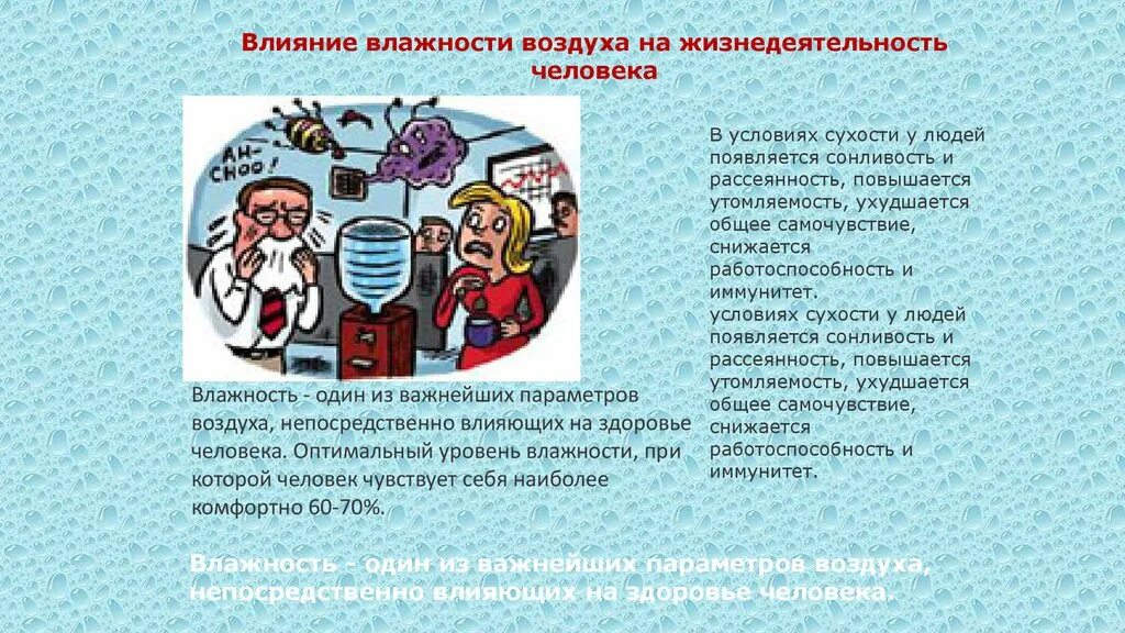 Влияние воздуха на живые организмы. Влияние влажности воздуха. Влияние влажности воздуха на человека. Влияние влажности на здоровье человека. Влияние влажности на организм человека.