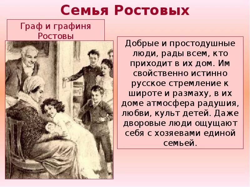 Ростовы и болконские. Граф и графиня ростовы. семья ростовых характеристика толстой. семья ростовы в романе война и мир. семья ростовых в романе толстого война и мир.