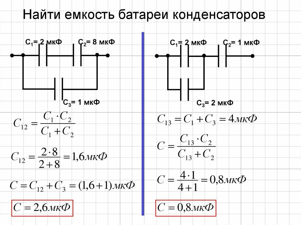 Как найти емкость батареи конденсаторов. Как найти общую емкость батареи. Ёмкость батареи конденсаторов равна 5.8МКФ. Задачи на общую емкость конденсаторов. Определите емкость батареи конденсаторов изображенной