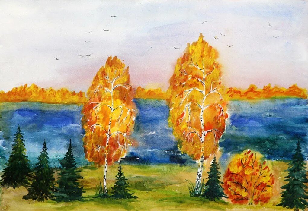 Осень картинки пошагово. Рисунок на тему осень. Рисование осеннего пейзажа. Осенний пейзаж для детей. Детский рисунок осень.