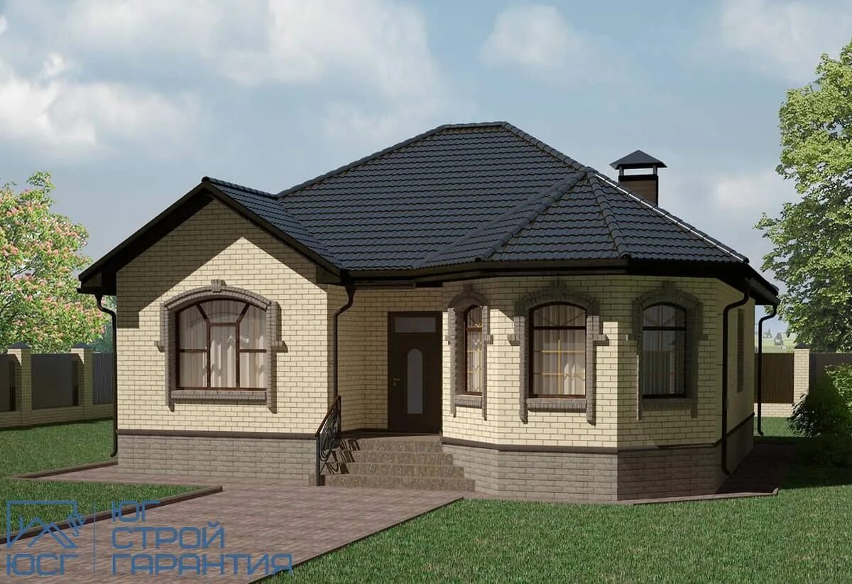 артикул КО-627 Одноэтажный дом с эркером (площадь 91 м²) all-proekt