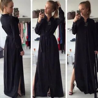 Длинное черное платье с рубашкой