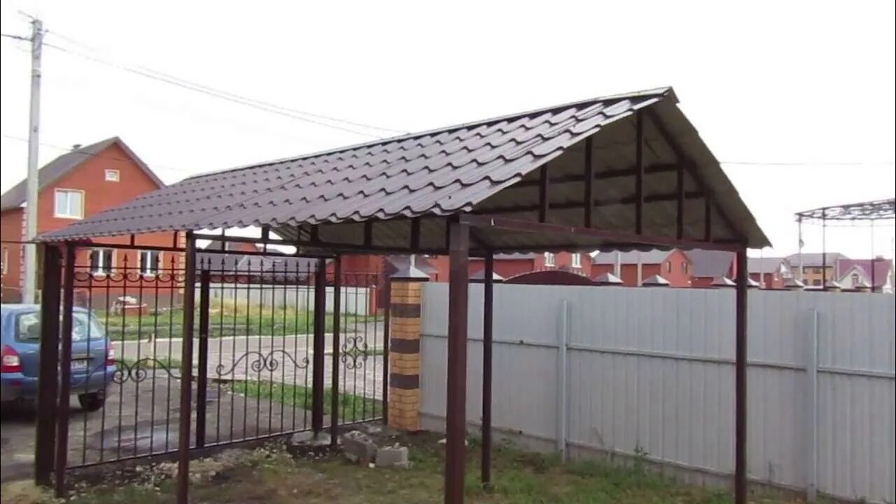 Под навес своими руками из металла. Навес с профильной трубы 40 20. навес 2х2 четырехскатный. навес двухскатный 5х2. навес для машины.