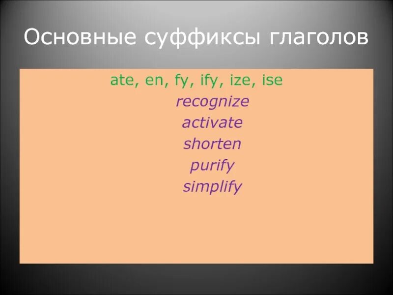 Суффиксы глаголов в английском. Глаголы с суффиксом Ize. Глаголы с суффиксом ify. Ify суффикс в английском глагол. Суффиксы глаголов Ize ise.