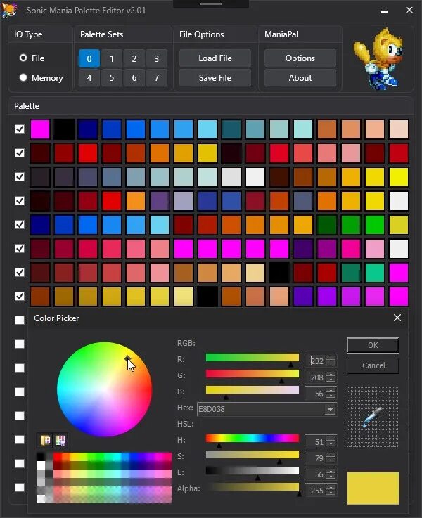 Palette editor. Sonic palette. палитры для aseprite. sonic mania color palette. sonic editor.