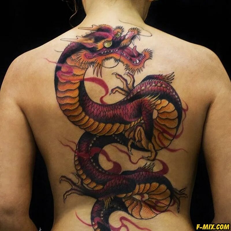 Тату дракон на спине. Китайский дракон тату. Татуировка дракона на спине. Китайский дракон на спине. Значение тату дракона у девушки