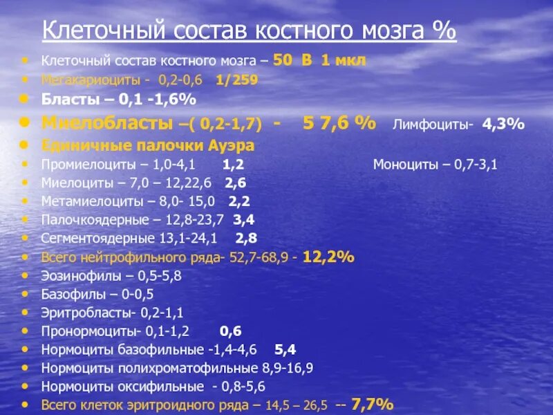 Результаты костного мозга. Клеточный состав костного мозга. Норма бластов в костном мозге. Норма пластов в костном мозге. Клеточный состав костного мозга в норме.