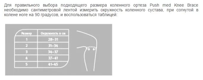 Ортез на коленный сустав Push med арт. 2.30.1. Наколенник пуш 2.30.1. Ортез med Knee Brace с безосевыми шарнирами. Push med Knee Brace 2.30.1. Коленный сустав таблица