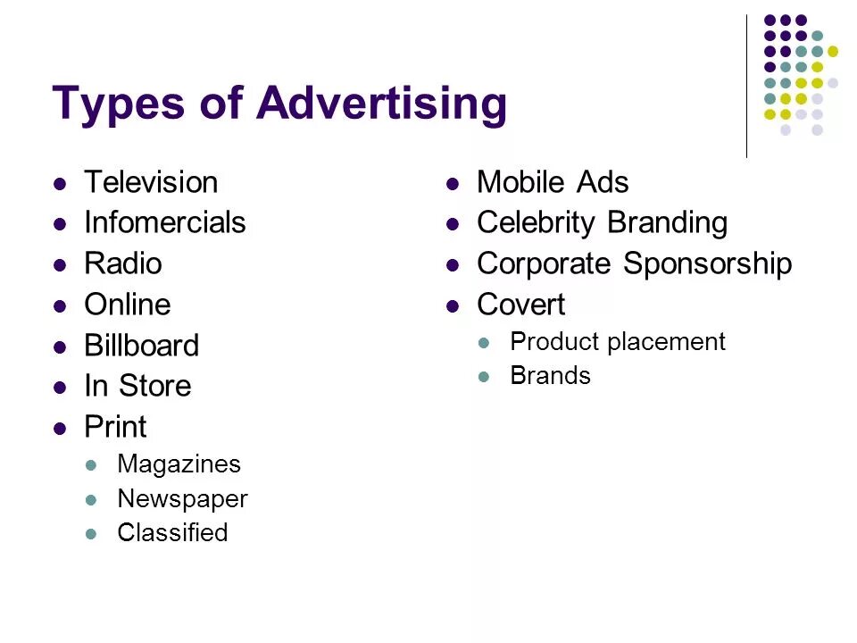 Various types of ads