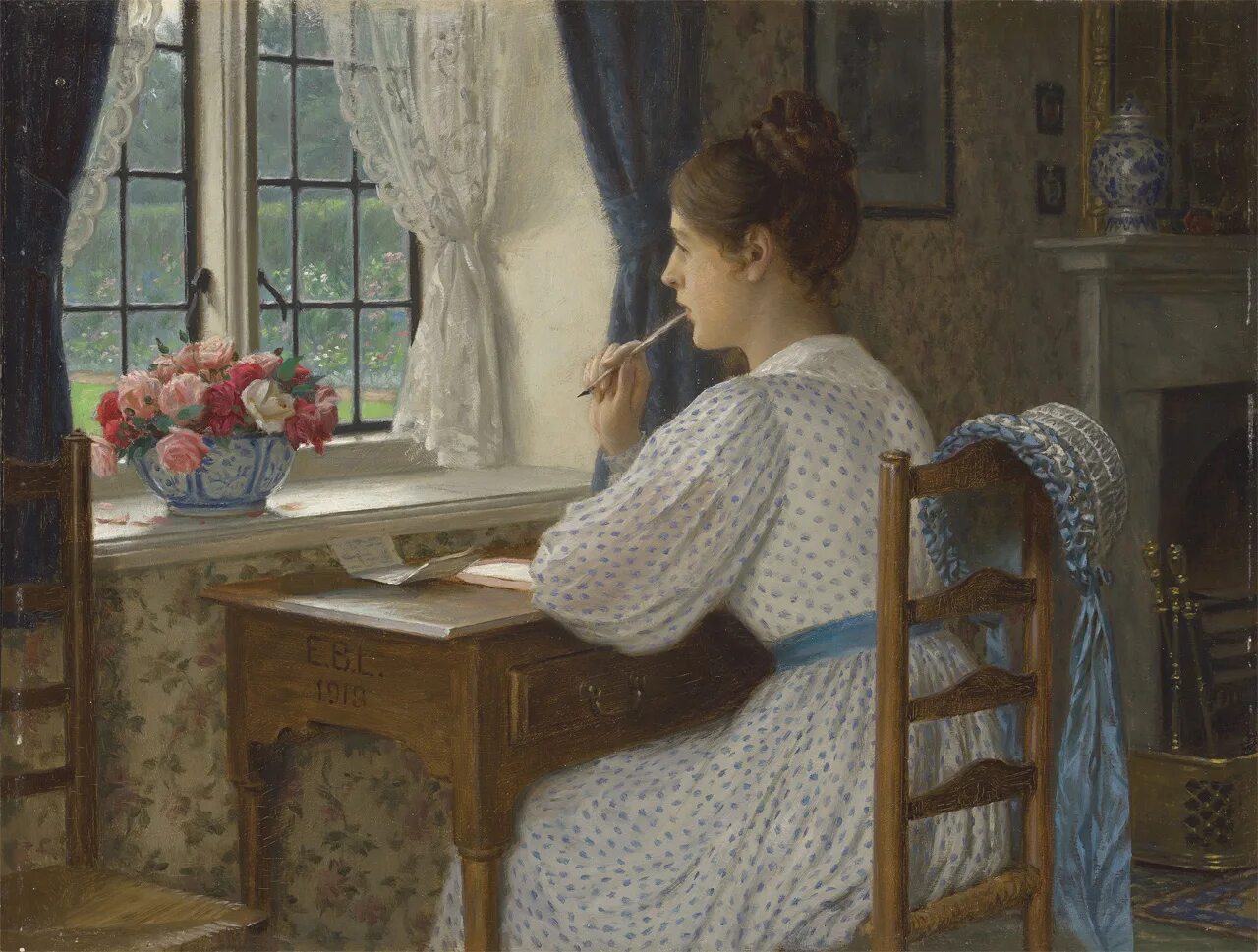 Сидит перед цветами. Edmund Blair Leighton (1853-1922).