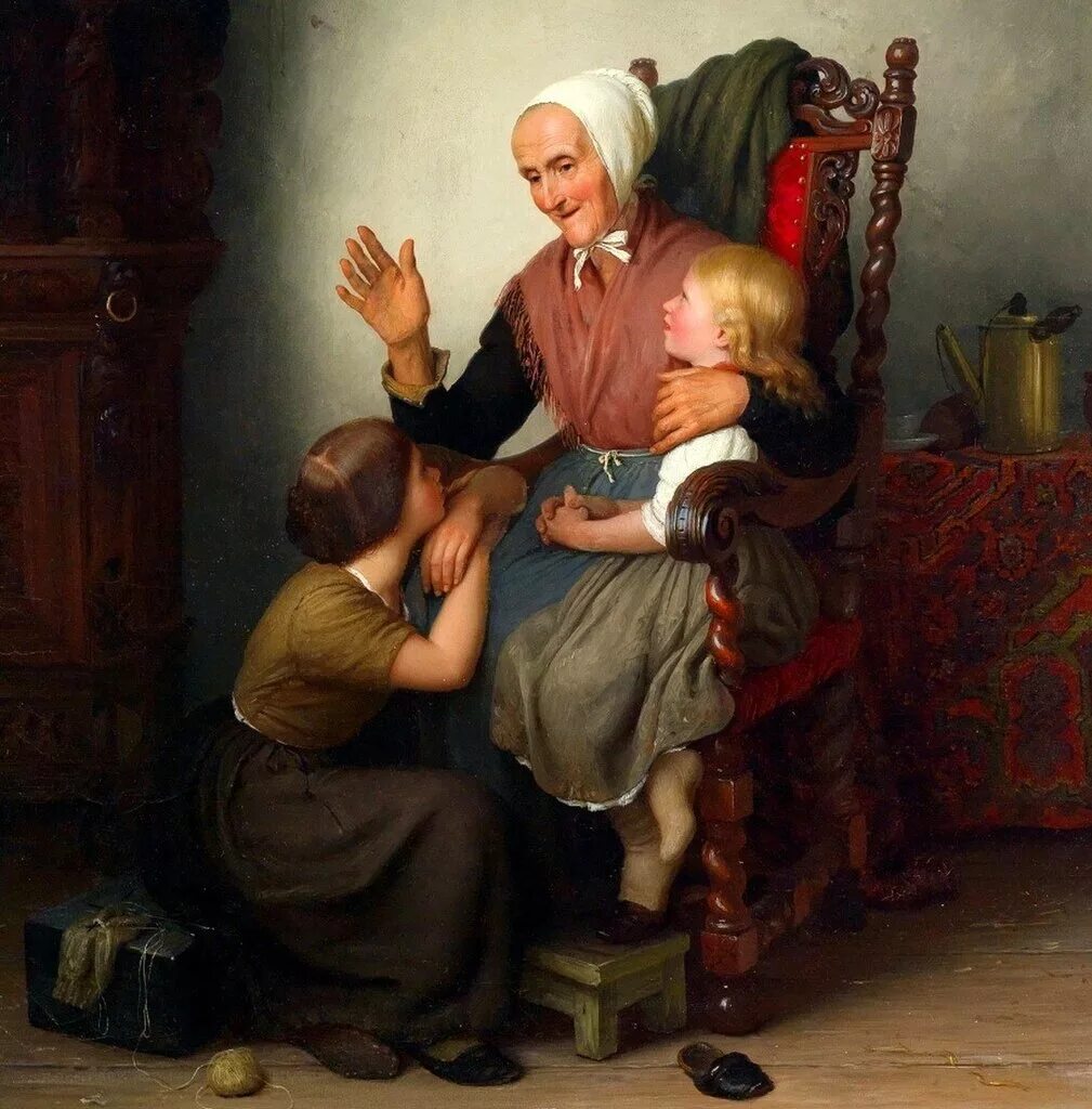 Внучок читать рассказ. Иоганн Георг Мейер (1813-1886),. Художник Johann Georg Meyer von Bremen 1813-1886. Johann Georg Meyer von Bremen картины. Иоганн Георг Мейер бабушка и дети картины.