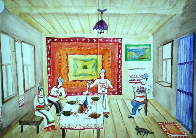Как нарисовать избу изнутри