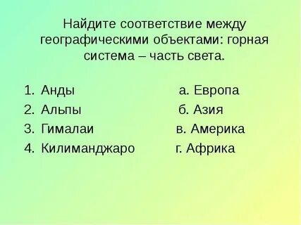 Найдите соответствие между названием и описанием угор