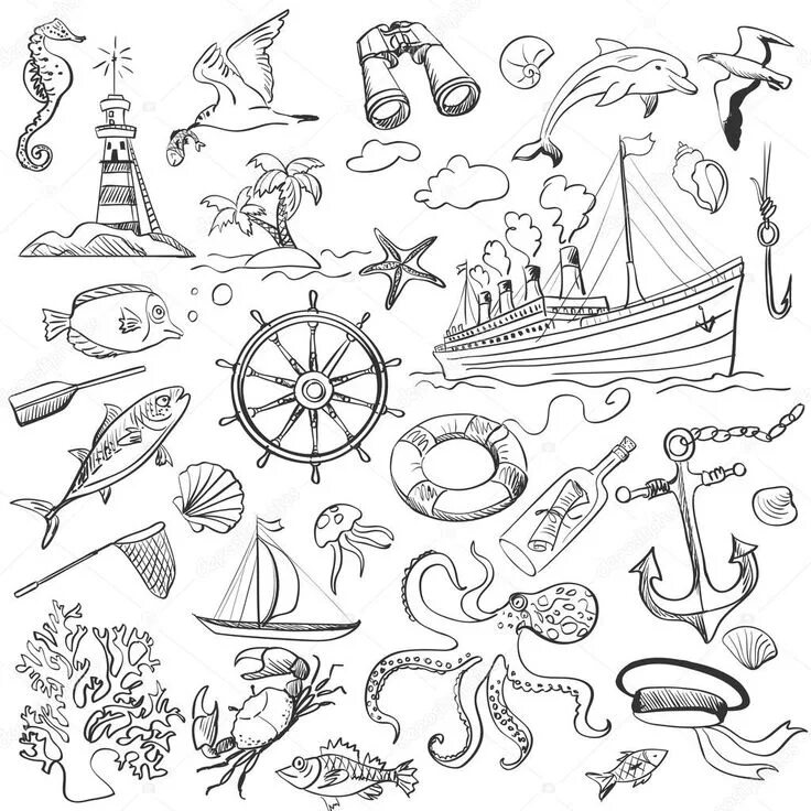 Морской скетч. Эскизы моря. Морские тату. Эскизы морская тематика. Эскизы моря.
