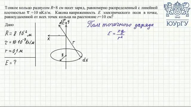 Тонкое кольцо радиусом 10 см несет равномерно распределенный заряд. Потенциал в центре кольца. Заряд равномерно распределен по тонкому кольцу радиусом а. Напряженность электрического поля в центре кольца. Шар радиусом 10 см равномерно заряжен электрическим