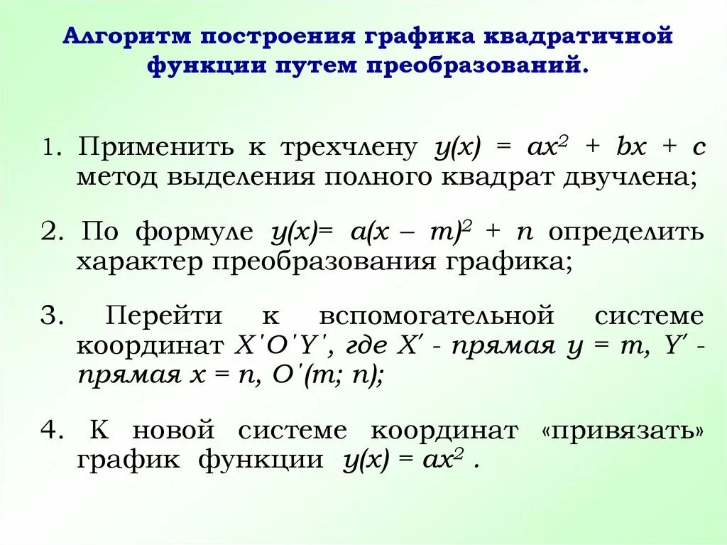 Полный квадрат функции. Алгоритм построения квадратичной функции. Построение квадратичной функции. Построение Графика квадратичной функции. Алгоритм построения Графика квадратичной функции.