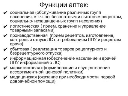 Основные функции аптеки