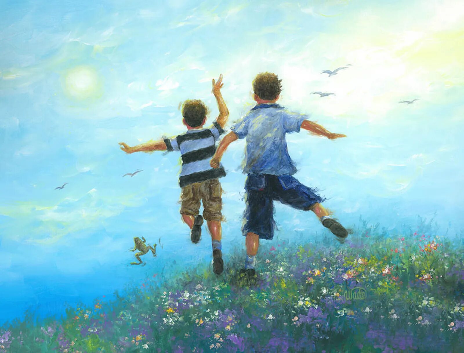 Другой мальчик песня. Картина Дружба. Счастливое детство. Бегущие дети живопись. Картины с детьми.