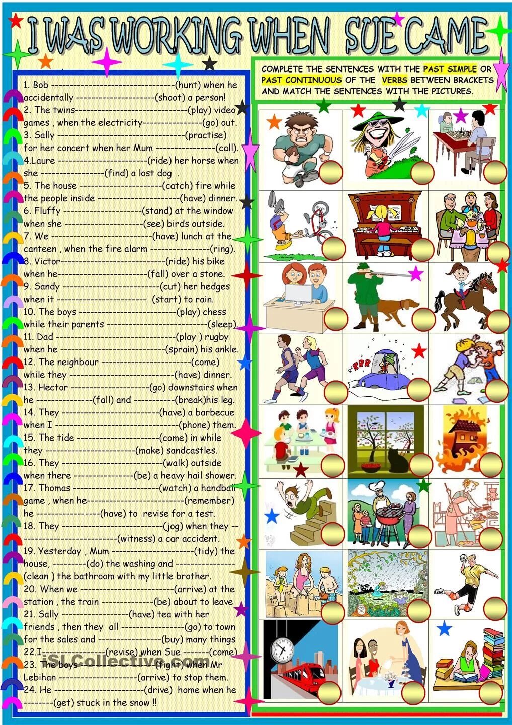 Present continuous islcollective. Past simple past Continuous Worksheets. Past simple past Continuous упражнения. Past Continuous ESL. When while past Continuous и past simple Worksheets.