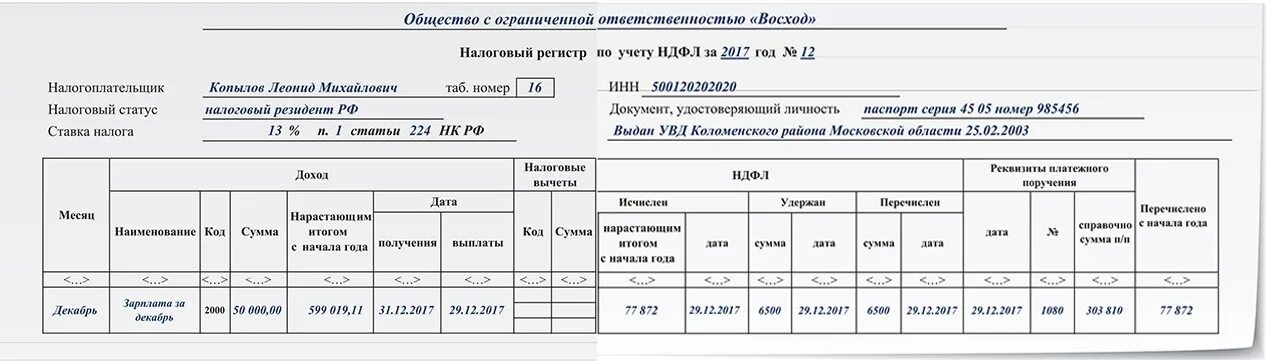 Регистры по зарплате. Регистр налогового учета по НДФЛ пример заполнения. Налоговый регистр по НДФЛ образец. Выписка из регистра налогового учета по НДФЛ. Регистр налогового учета по НДФЛ образец.