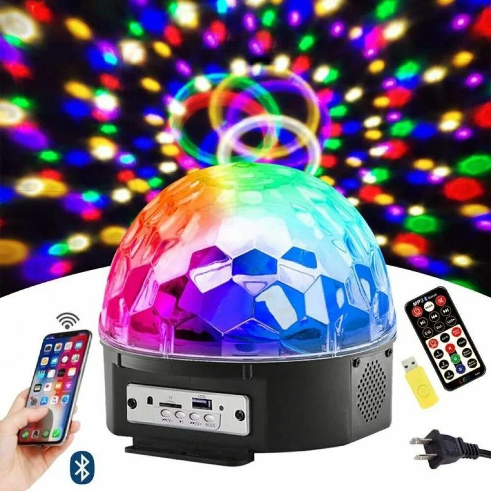Диско шар Magic Ball BT (Bluetooth, USB, SD, пульт Ду,2*5 Вт, датчик звука). Диско-шар Magic Ball Light с Bluetooth (USB,mp3,MICROSD,aux,led). Диско шар с блютузом mp3 led. Светодиодный дискошар led Magic Ball 6.