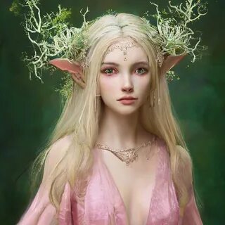 "Nymph girl, hyperdetalization, creepers in her hair, pastel pink dres...