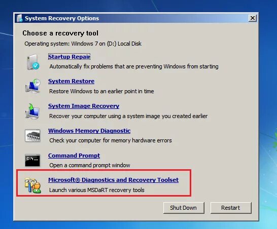 Tools как запустить. Microsoft Diagnostic and Recovery toolset (MSDART). MSDART Windows 10. Windows re. Как запустить MSDART на Windows 7.