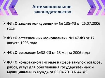 Законодательство в сфере защиты конкуренции