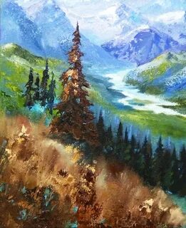 Живопись горы маслом картины