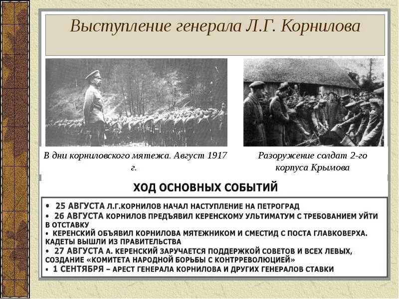 Август 1917 г Корнилов. Корниловский мятеж 1917. Выступление Генерала Корнилова против временного правительства. Л Г Корнилов мятеж.