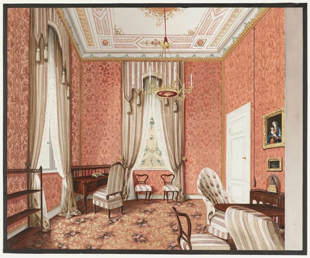 Drawing, "A Room in the Governor's Residence, Hermannstadt (?)", ca. 1840 Histor