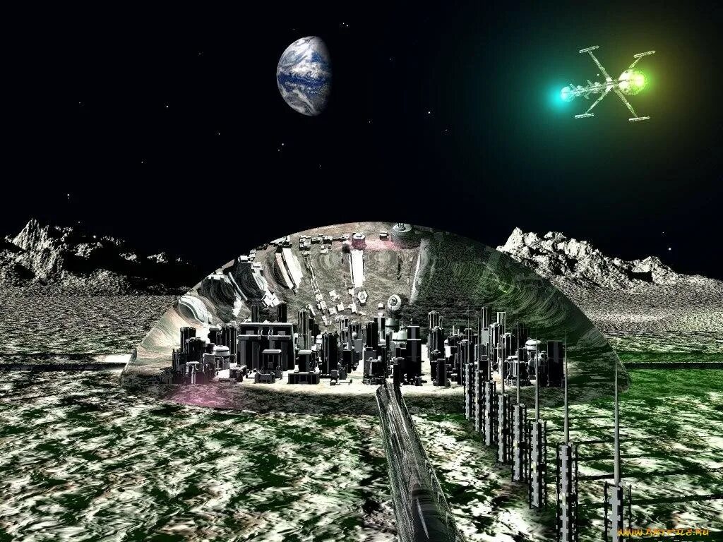 Космический городок. Космические базы. Космическая станция на Луне. Колонизация космоса. Космическая база.