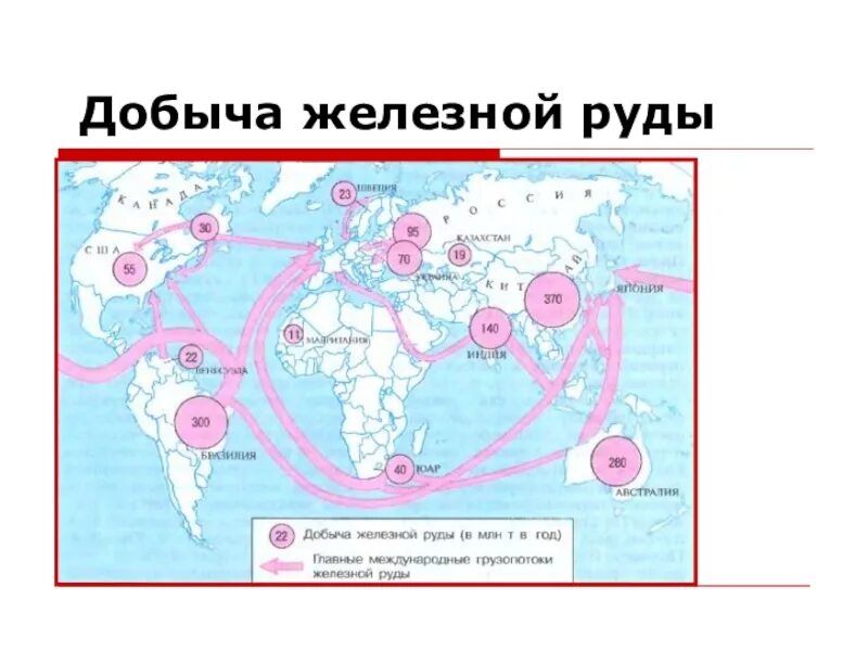 Основные центры добычи. Карта месторождений железной руды в мире. Карта добычи железной руды в мире.