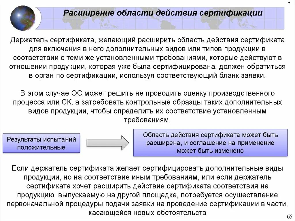 Сертификация продукции. Действие сертификата. Расширение области действия сертификата. Расширение области деятельности