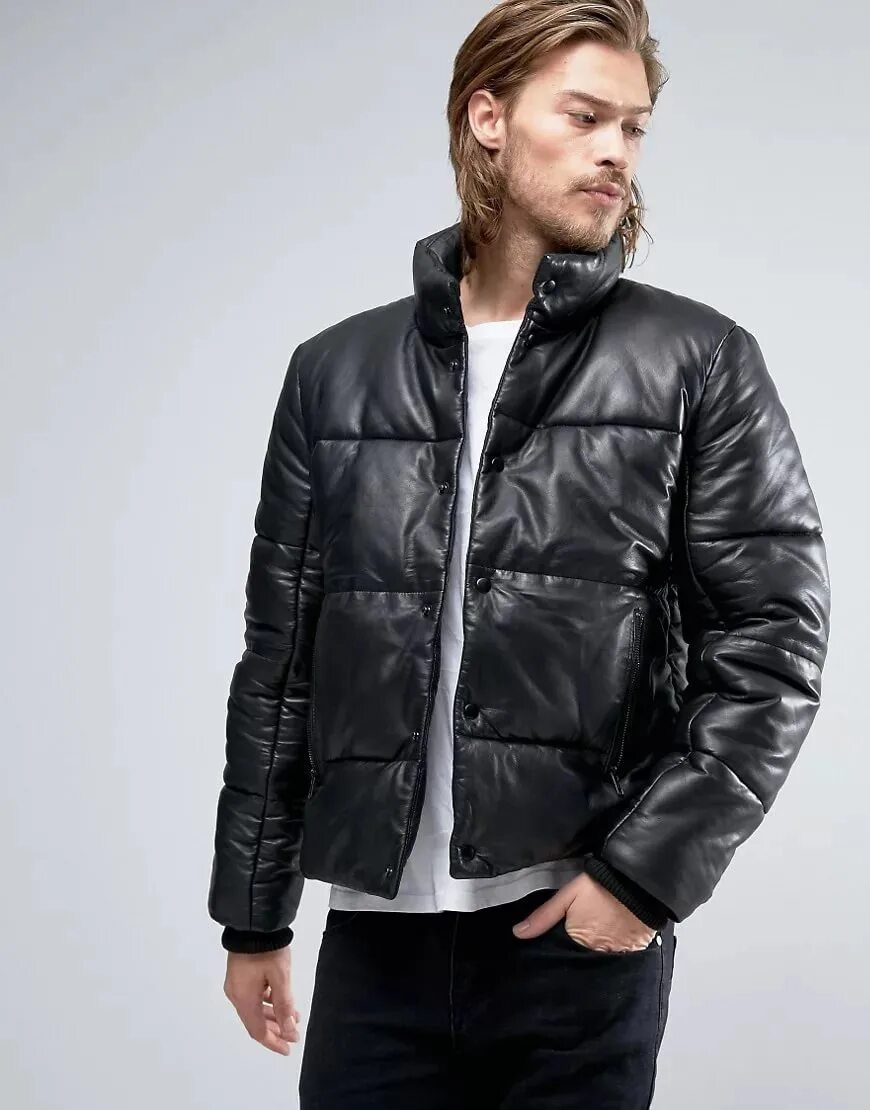 Купить дорогую куртку. ASOS Puffer Leather Jacket in Black. Black Puffer Jacket ASOS. Кожаная куртка мужская Асос. Мужские куртки кожанка ASOS.