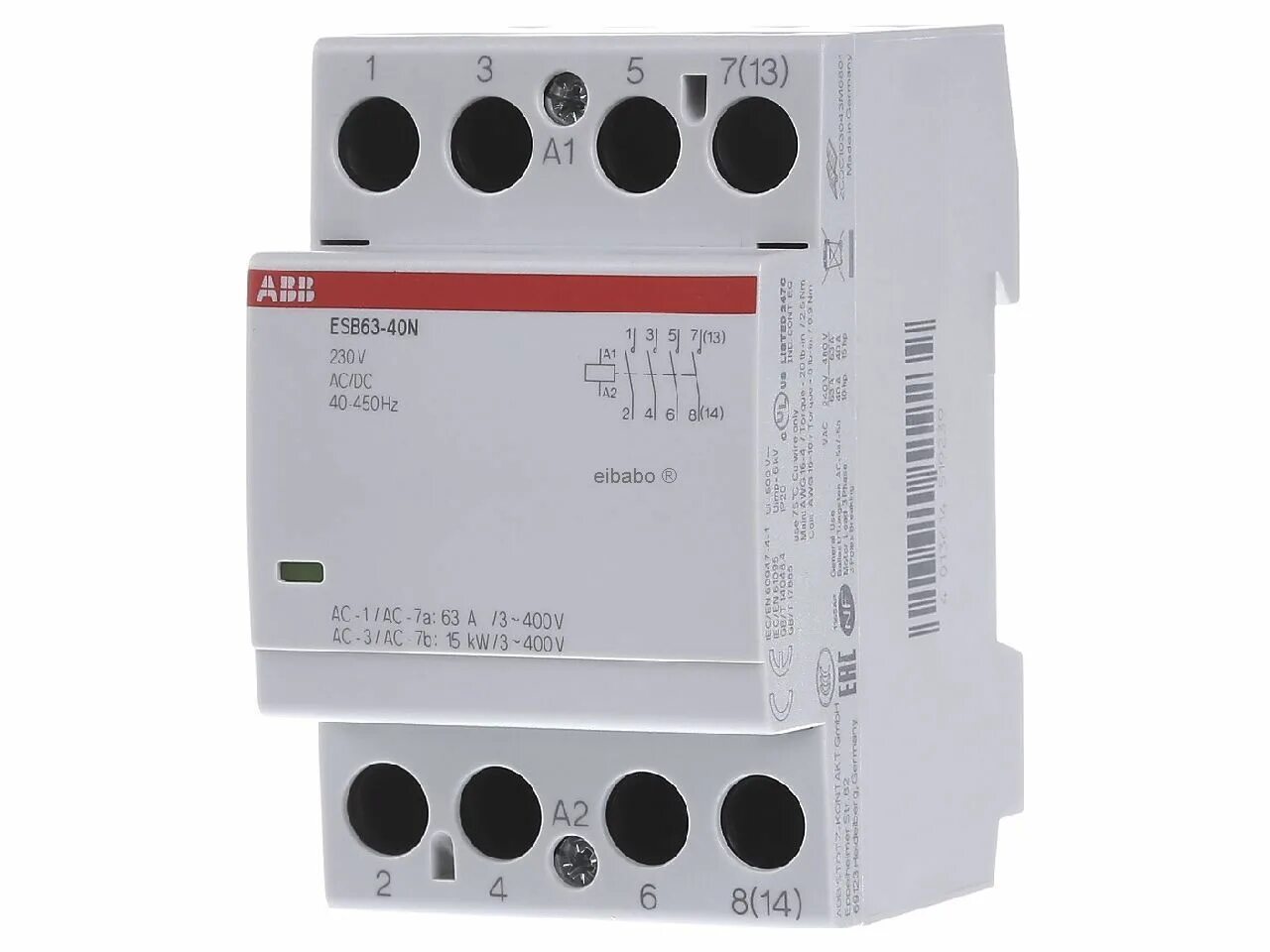 Контактор 4но 25а. Esb 63-40 abb. контактор модульный abb esb63. контактор модульный abb esb 25-40. контактор abb esb 63-40.