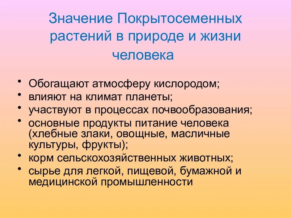 Покрытосеменные значение в жизни