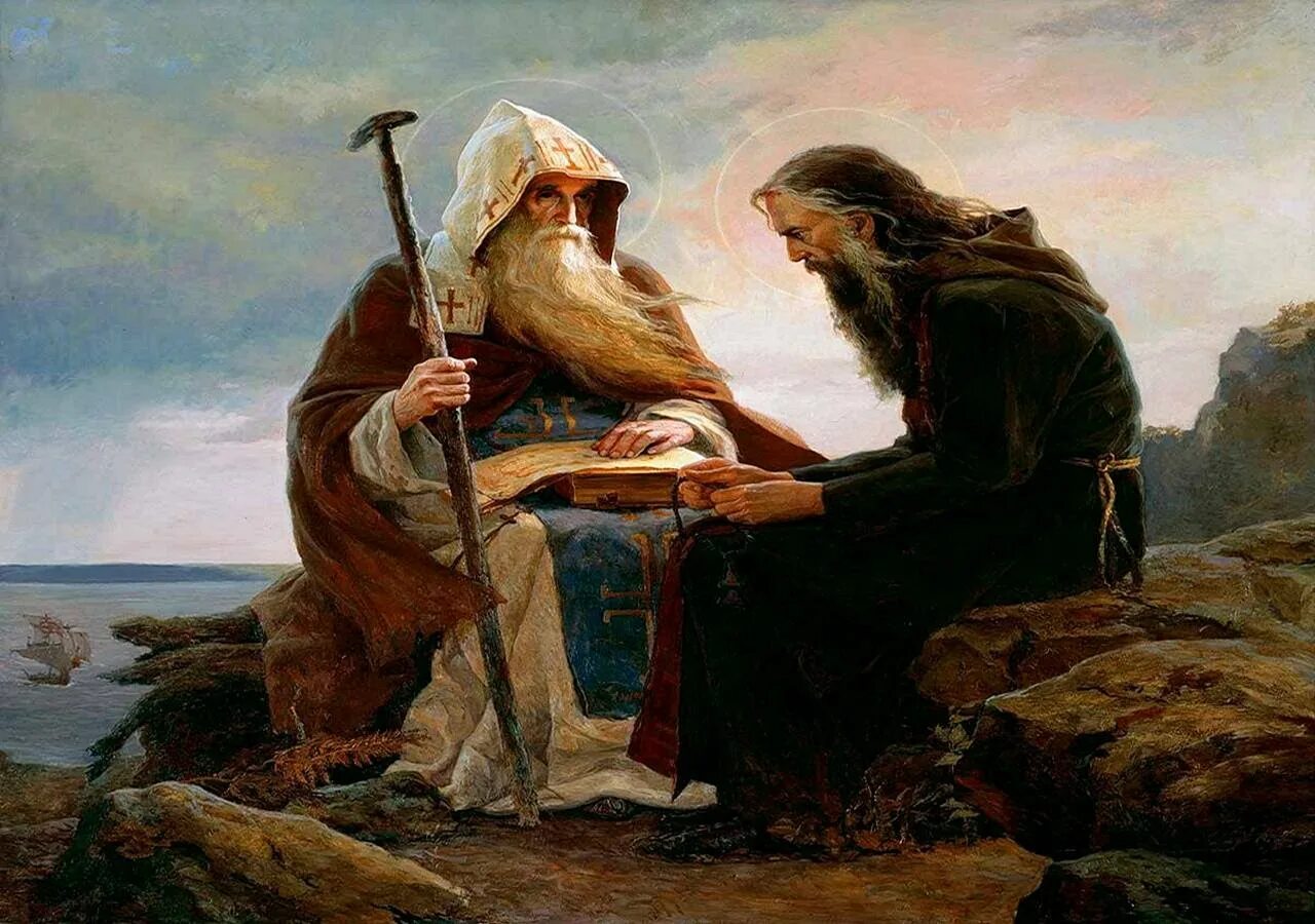 Где там далеко жил старец. Прп. антоний и феодосий киево-печерские. антоний и феодосий печерские. антоний печерский российский монах. старец живопись.
