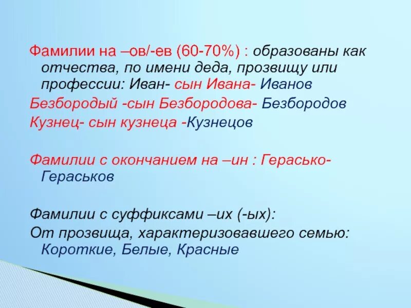 Фамилия окончание слова. Окончание фамилии на ев. Окончания русских фамилий. Фамилии на ов. Фамилии с окончанием ов и ев.