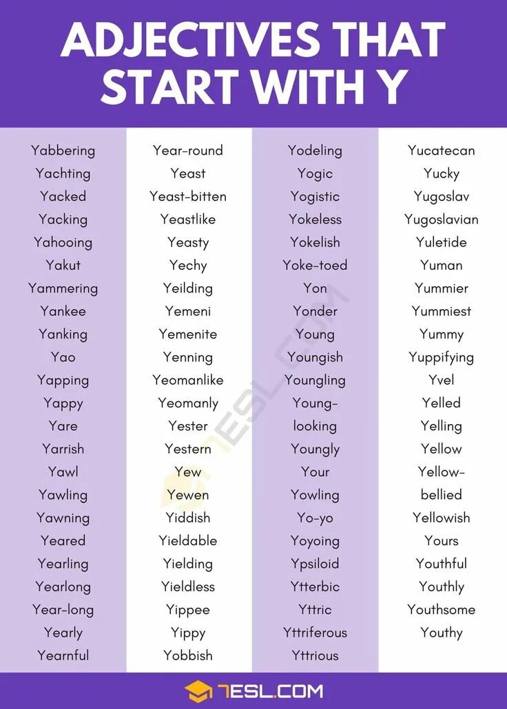 Y Words. Y adjectives. Words beginning with y. Words start with y. Adjective y