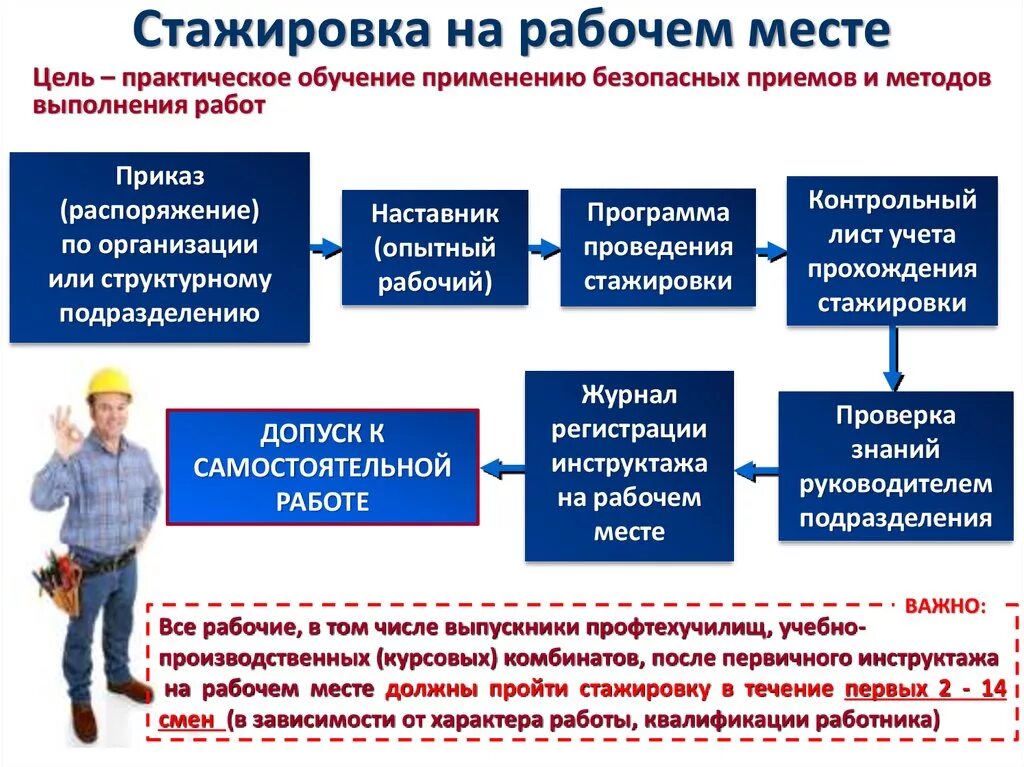 Организация и проведение стажировки на рабочем месте. Порядок проведения стажировки. Сроки проведения стажировки работников:. Виды стажировки на рабочем месте.