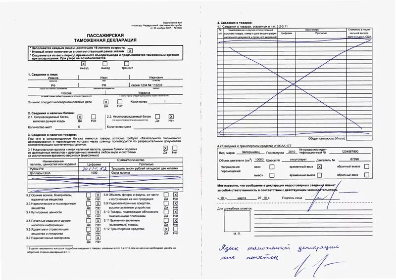 Декларация на границе россия