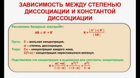 Формула константы диссоциации