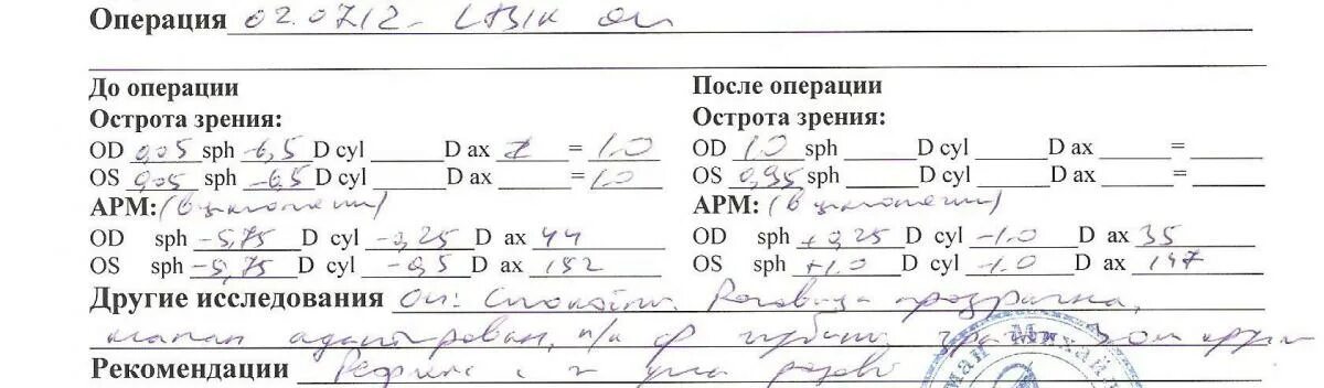 Особые отметки в правах. Медсправка 003 в/у. Годна с коррекцией. Заключение офтальмолога. Направление на обследование в больницу.