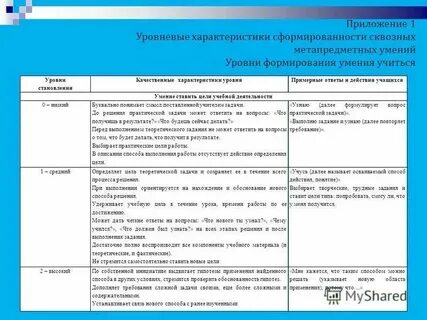 Уровень сформированности предметных умений