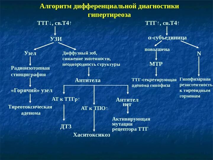 Ттг при аутоиммунном тиреоидите. Гипотиреоз и гипертиреоз ттг. уровень т4 снижен, ттг – повышен. алгоритм лечения щитовидной железы. ттг и т4 при гипотиреозе.