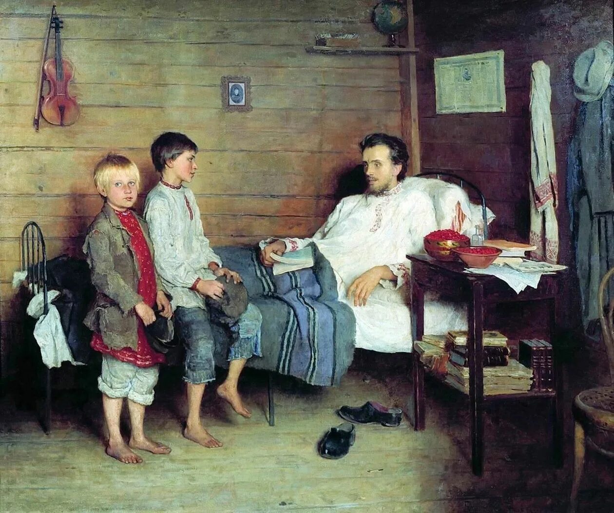  Н.П. Богданов-Бельский. «У больного учителя» (1897). Русское семейное с сюжетом