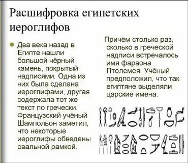 Тайна египетских иероглифов 5 класс сообщение кратко